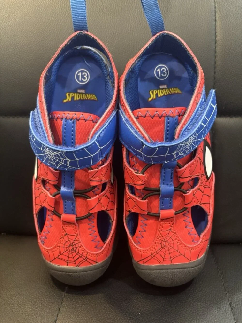 Marvel Spiderman Boy's Red &Blue Hook & Loop Light Up Sandal Shoes Size 13